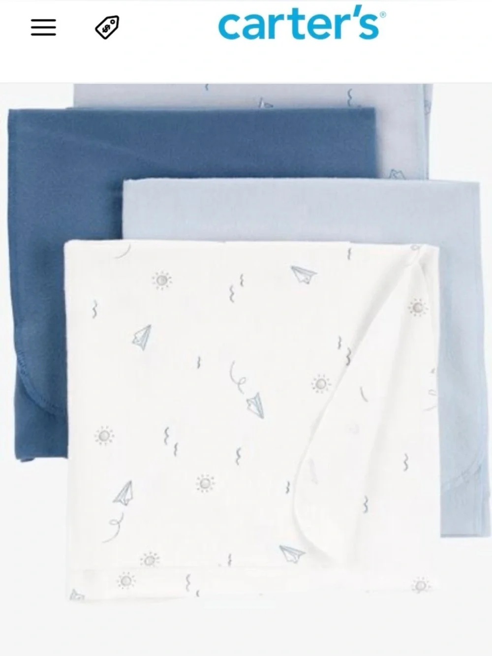 Baby Boy New Carter's 4PK Paper Airplane Receiving Blankets